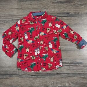 Free Plant Christmas Holiday Shirt Size 5 Boys Red Jingle Bells Toys Button Down